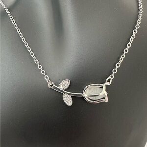 Tulip Flower Silver Necklace